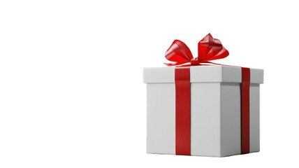 Obraz premium Title: Elegant White Gift Box with Vibrant Red Ribbon Isolated on Clean White Background for Special Occasions and Festive Presentations