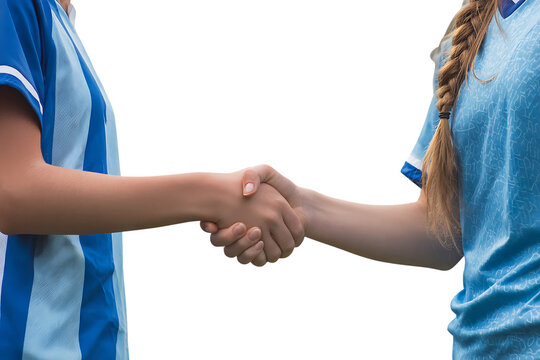 Two female soccer players shaking hands - Powered by Adobe