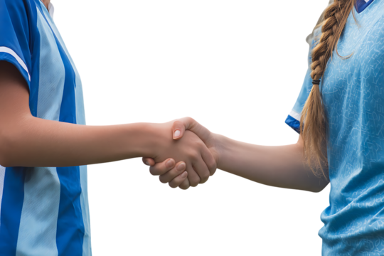 Two female soccer players shaking hands - Powered by Adobe