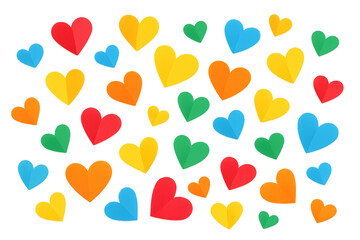 Colorful paper hearts floating against transparent backdrop, symbolizing love, joy, festive celebration