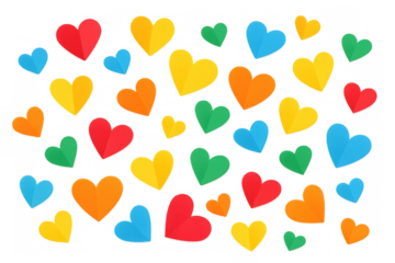 Colorful paper hearts floating against transparent backdrop, symbolizing love, joy, festive celebration