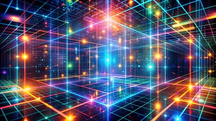 Fototapeta premium holographic digital grid floating in 3d space emitting