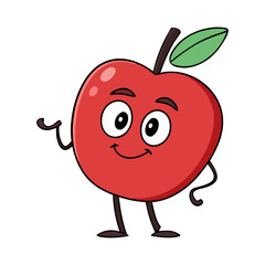 Cute Cartoon Red Apple Illustration Happy Fruit Design