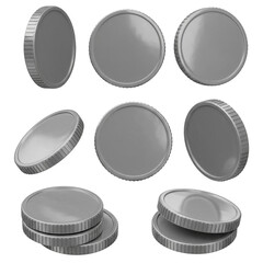 Silver Coins 3D Render Metallic Currency Business Investment Finance PNG