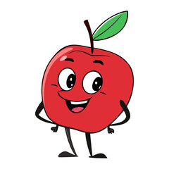 Cute Cartoon Red Apple Illustration Happy Fruit Design