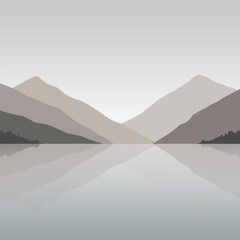 Flat Illustration Design of Mountains with Lake Below