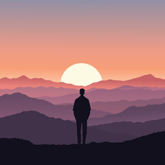 Illustration of a Man Standing Looking at the Sunset