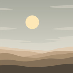 Illustration in the Desert with the Sun Above