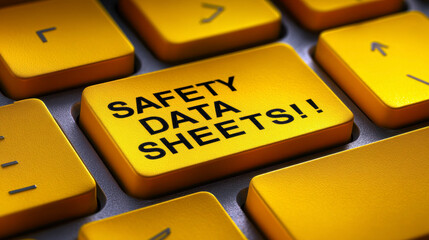 This image highlights a prominent keyboard key labeled "SAFETY DATA SHEETS!!", emphasizing the critical role of safety data sheets in ensuring workplace safety and compliance.