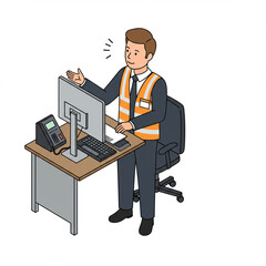 Isometric Illustration: Satisfied Leader Demonstrates Strong Office Skills, Isolated.