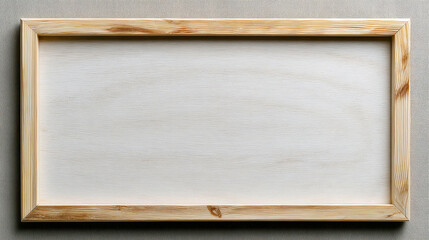 Fototapeta premium A simple wooden frame with a smooth, white interior sits against a neutral fabric backdrop, inviting creativity and artistic inspiration for personalized artwork or message displays.