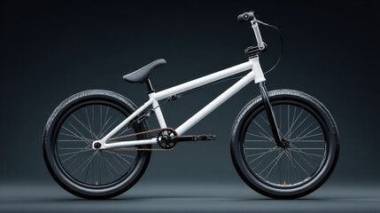 This image showcases a modern BMX bike featuring a minimalistic white frame, black tires, and a streamlined design, perfect for urban riding and freestyle stunts.