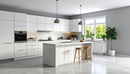 Modern white kitchen with island