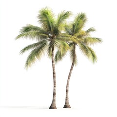Two realistic coconut tree cutouts on a white background,