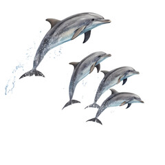 Fototapeta premium A Pod of Dolphins Leaping An Artistic Depiction of Aquatic Grace and Marine Life Dynamics isolated on transparent background