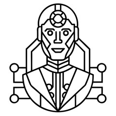 Illustration of a futuristic robot with geometric shapes and connected circuits design style