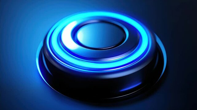 Futuristic blue button with glowing neon ring