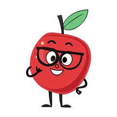 Cute Cartoon Red Apple Illustration Happy Fruit Design