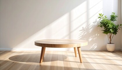 Modern wooden coffee table in bright room