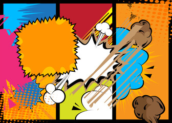 Cartoon poster background, comic book backdrop. Retro vector comics pop art design.