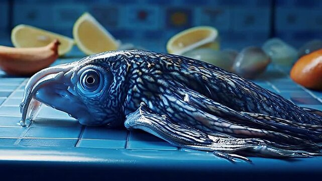 squid in Delfts Blauw realistis, highly detailed,ai generatif