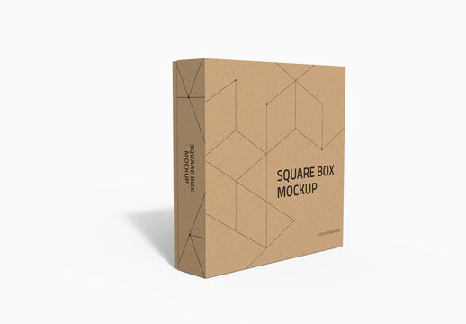 Square Cardboard Box Mockup