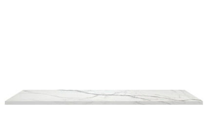 long white carrara marble stone table top isolated on background with clipping path. marble texture floor or top shelf perspective in black marble stone texture. podium surface.