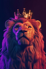 Lion king digital illustration. Animal lion concept poster. Creative graphic design. Lion illustration badge for t-shirt design. Graphic design art. AI artwork. 