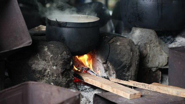 Fireplace and Pot Cooking Over Open Flames,Traditional Vintage Thai style