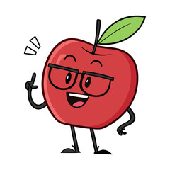 Cute Cartoon Red Apple Illustration Happy Fruit Design