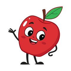 Cute Cartoon Red Apple Illustration Happy Fruit Design