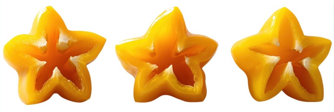 Bright Yellow Star-Shaped Pepper Slices for Childrens Meals on a Clear Background