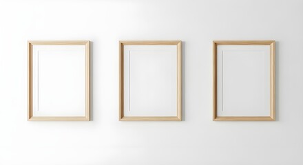 Three Vertical Wooden Frames Mockup - White Wall, Minimalist Home Decor, Modern Art Display, Scandinavian Interior, Clean Design, Blank Frames, Wood