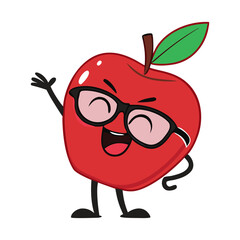 Cute Cartoon Red Apple Illustration Happy Fruit Design