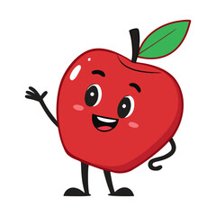 Cute Cartoon Red Apple Illustration Happy Fruit Design