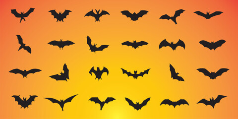 Halloween bat silhouettes, bats icon, silhouette of bat isolated on background good for Halloween element vector