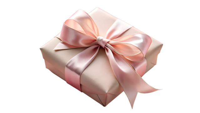 A beautifully wrapped gift box with a pink ribbon isolated on transparent background