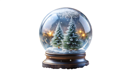 A festive snow globe with christmas trees isolated on transparent background