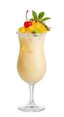 Transparent Background of Tropical Pina Colada Cocktail Drink with Garnish