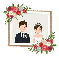 Wedding Illustration Couple Floral Frame Transparent Background Design