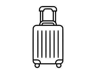 Minimalistic line art illustration of a travel suitcase with wheels and pull handle