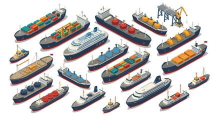 Isometric ships and cargo vessels collection for maritime themed designs