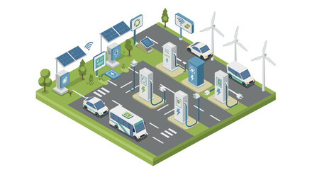 Sustainable energy future: isometric electric vehicles and renewable energy infrastructure