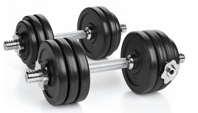 Pair of black dumbbells on white background