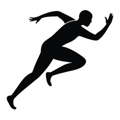 A dynamic black silhouette depicting a sprinter in full stride against a clean white backdrop