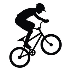 Obraz premium Cyclist silhouette performing a stunt with bmx bicycle on isolated white background for design