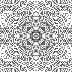 Vector mandala background. Texture in white and black colors. Square design for coloring page for kids and adults, pillow, card, fashion print, utensils, engraving