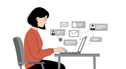 Professional woman working remotely with digital communication and collaboration tools