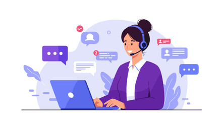 Fototapeta premium Customer support agent interacting online with clients in modern office environment