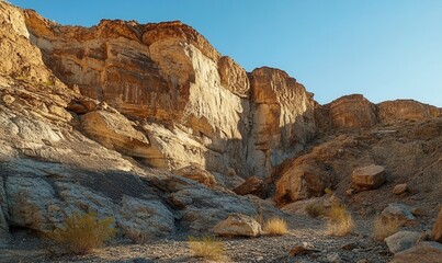 desert cliffs, sun-scorched rocks, sharp edges, minimal vegetation, warm tones 